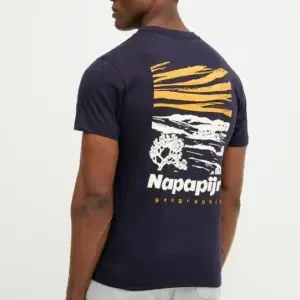 T Shirt blu stampata sulle spalle - Napapijri