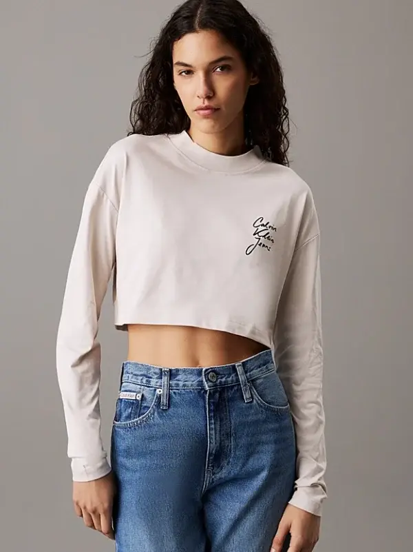 T shirt manica lunga beige - Calvin Klein