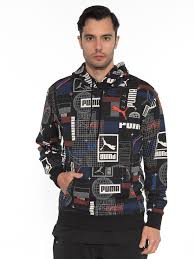 Felpa con cappuccio nero con stampe- Puma