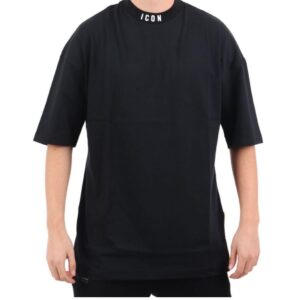 T shirt nera girocollo logato - Icon
