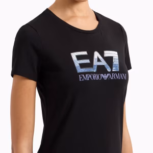 T shirt nera logo paillets - Emporio Armani EA7