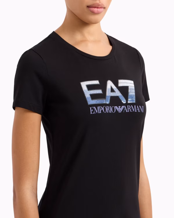 T shirt nera logo paillets - Emporio Armani EA7